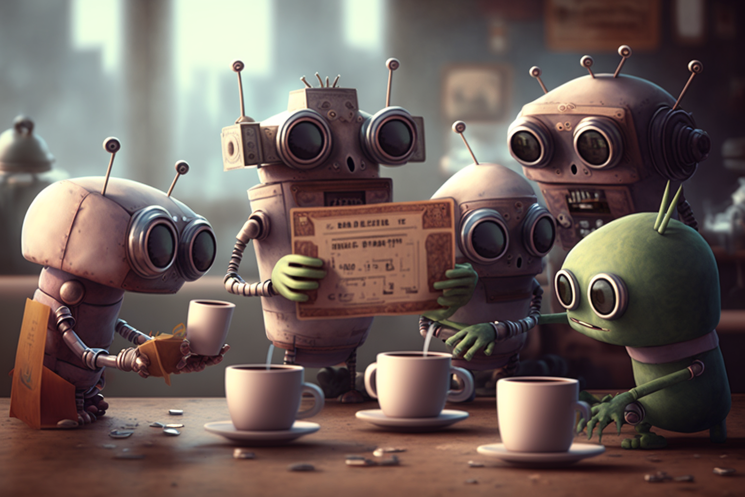 friendly robots doing group coaching